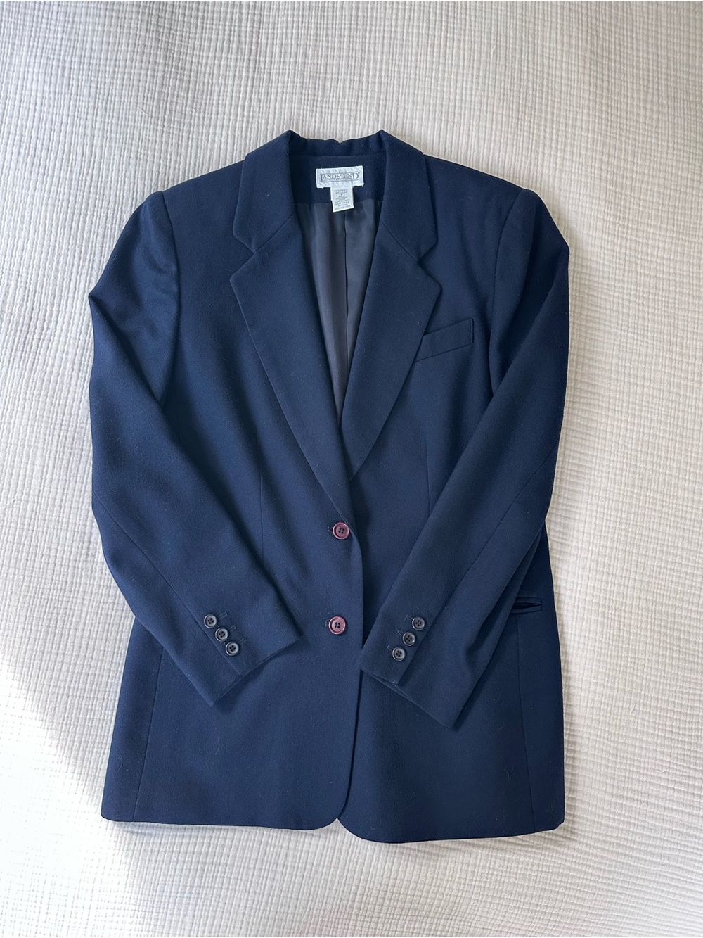 Vintage Lands' End Wool Navy Blue Women's Blazer Jacket Size 8